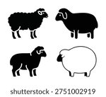 Sheep Silhouette Icon Set Farm Animal Collection isolated on white background. Collection of sheep silhouette icons representing farm animals and livestock. Suitable for agriculture graphics, rural-themed illustrations, and animal icon design.