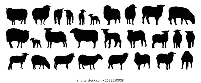 conjunto de silhueta de ovelha. ovelha e cordeiro isolado animal silhueta ícone coleção vetor. Ilustração vetorial