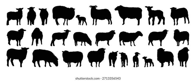 conjunto de silhueta de ovelha. ovelha e cordeiro isolado animal silhueta ícone coleção vetor. Ilustração vetorial