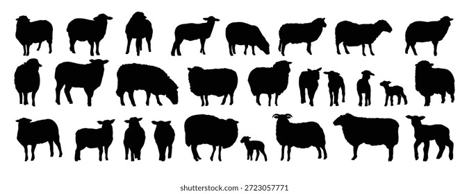 Schaf Silhouette Set. Schaf und Lamm isoliert Bauernhof Tier Silhouette Symbol Vektorgrafik Sammlung. Vektorgrafik