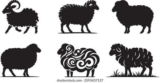 Sheep silhouette Set Vector Illustration On White Background