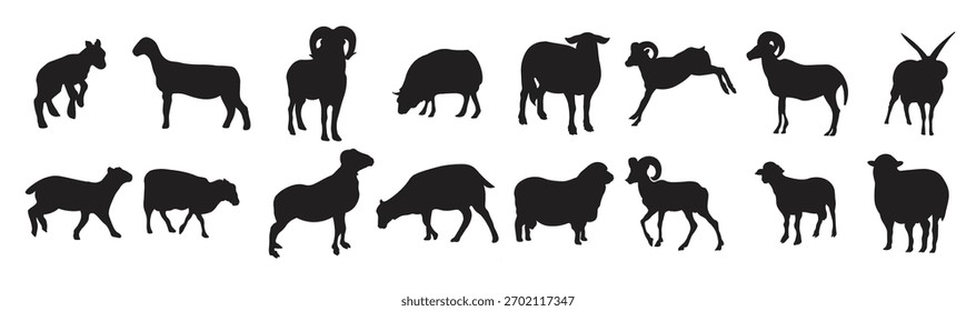 Conjunto de Ilustración vectorial de silueta de oveja