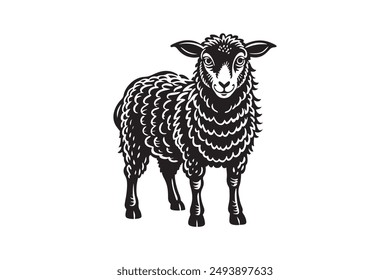 Silueta De Oveja Estilo De Vector Con Fondo Blanco