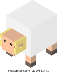 Una simple ilustración de oveja dibujada en una vista isométrica.
Con un diseño de estilo de bloque tridimensional con colores tranquilos, es adecuado para diversos usos, como Diseño web, materiales de presentación e ilustraciones explicativas.
