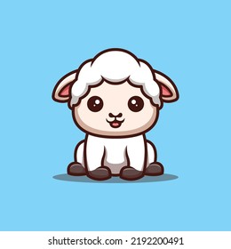 Sheep Sitting Happy Cute Creative Kawaii Cartoon Mascot Logo