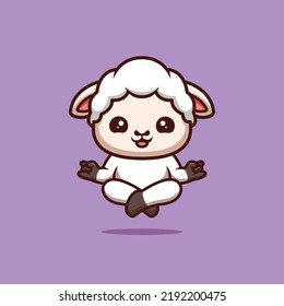 Schaf-Sitzen-Meditation Cute kreative Kawaii Cartoon Mascot Logo