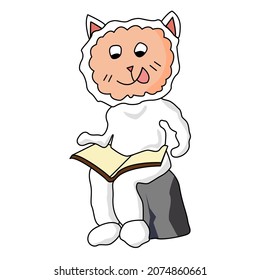 Una oveja sentada en la roca leyendo un libro, un niño disfrutando la lectura, el vector de carácter Ilustración