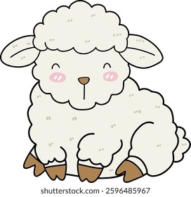 The sheep is sitting and smiling character illustration