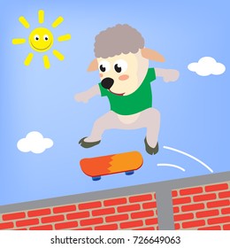  sheep skater vector cartoon illustration, Cute Animal