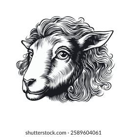 Sheep sketch black and white engraving drawing. 3 colors EPS 10 vector illustration