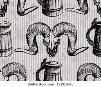 Sheep skull, vector sketch background 