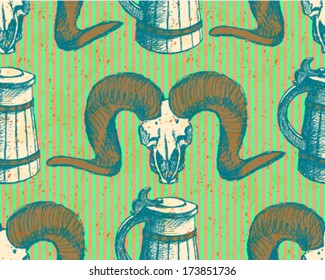 Sheep skull, vector sketch background 