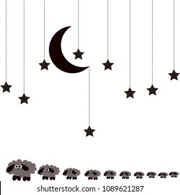 Sheep in the sky at night, insomnia concept,Counting the cute sheep in the night sky to fall asleep.
