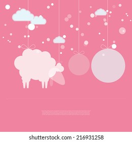 Sheep in sky with round place for text.vector illustration