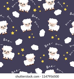 Sheep sleeping sweet dream background fabric animal cartoon collection background vector illustration using for kids