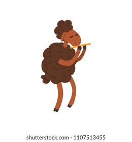 Sheep snake playing flute, cartoon animal character with musical instrument vector Illustration on a white background