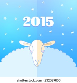 Sheep and Snow. New Year 2015 greeting card. Flat graphics design.