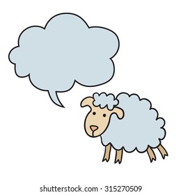 Sheep With Speech Bubble. Illustration card with hand drawn lamb and bubble speech. Beautiful vector design.