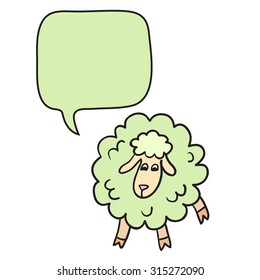 Sheep With Speech Bubble. Illustration card with hand drawn lamb and bubble speech. You can put your own text on speech bubble or sign board.
