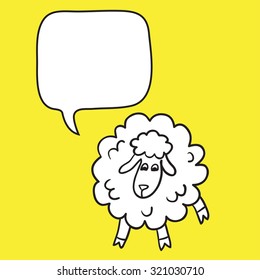 Sheep With Speech Bubble. Illustration card with hand drawn lamb and bubble speech. You can put your own text on speech bubble or sign board.