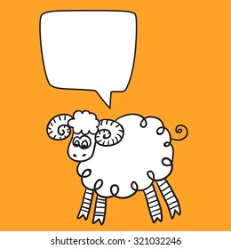 Sheep With Speech Bubble. Illustration card with hand drawn lamb and bubble speech. You can put your own text on speech bubble or sign board.