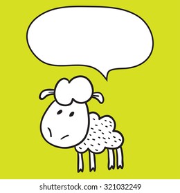 Sheep With Speech Bubble. Illustration card with hand drawn lamb and bubble speech. You can put your own text on speech bubble or sign board.