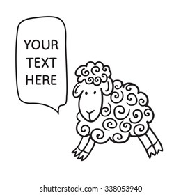 Sheep With Speech Bubble. Illustration card with hand drawn lamb and bubble speech. You can put your own text on speech bubble or sign board.