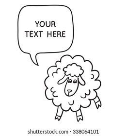 Sheep With Speech Bubble. Illustration card with hand drawn lamb and bubble speech. You can put your own text on speech bubble or sign board.