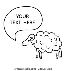 Sheep With Speech Bubble. Illustration card with hand drawn lamb and bubble speech. You can put your own text on speech bubble or sign board.