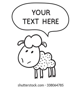 Sheep With Speech Bubble. Illustration card with hand drawn lamb and bubble speech. You can put your own text on speech bubble or sign board.