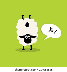 Sheep stand on front legs and say yo,illustration design.