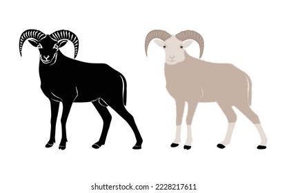 Sheep standing. Line art and solid vector illustration of sheep, hand drawn sheep.
