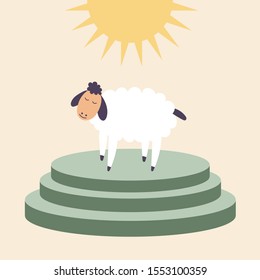 A sheep stands on the altar for sacrifices.  Brings in sacrifice pet. Worship of God. Vector editable illustration