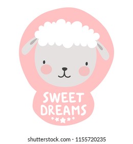 Sheep sticker, sweet dream background with star, vector illustration