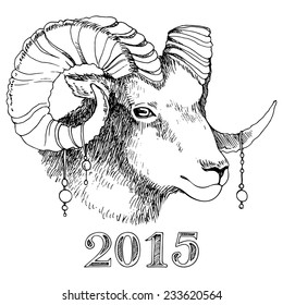 Sheep, symbol 2015. Hand drawn illustration. Vector illustration of a sheep. 