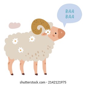 Sheep talking. Farm animal saying sound baa