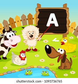 sheep teaches animals - vector illustration, eps