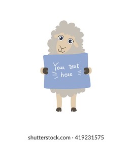 Sheep With The Template For The Message Cute Childish Colorful Flat Vector Illustration On White Background