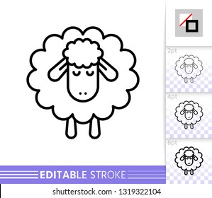 Sheep thin line icon. Lamb banner in flat style. Sleep poster. Linear pictogram. Simple illustration, outline symbol. Vector sign isolated on white. Dream Editable stroke icons without fill