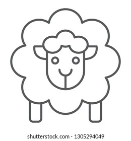 Sheep thin line icon, wool and animal, lamb sign, vector graphics, a linear pattern on a white background, eps 10.