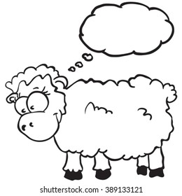 sheep with thought bubble cartoon