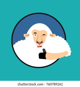 Sheep thumbs up and winks emoji. Ewe happy emoji. Farm animal. Vector illustration