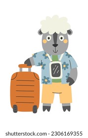 Sheep Tourist With Suitcase Vector Illustration
