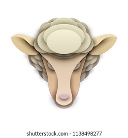 Sheep in trendy paper cut craft graphic style. Cartoon farm animal. Modern design for advertising, branding greeting card, cover, poster, banner. Vector illustration.