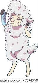 Sheep using hairspray styling its hair