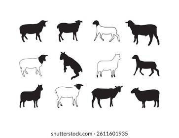 Sheep vector bundle, Sheep clipart, Sheep silhouette.	