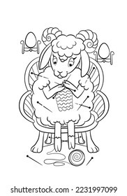 Sheep vector. Children's outline illustration. Alice fairy tale coloring page. Through the Looking-Glass coloring book