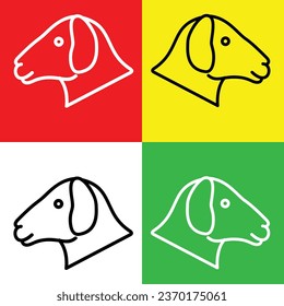 Icono de vectores de oveja, icono de estilo lineal, de la colección de iconos de Cabeza animal, aislado en fondo rojo, amarillo, blanco y verde.