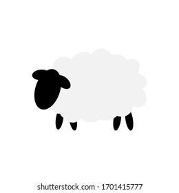 Ilustración vectorial de oveja con la cabeza negra aislada. Animales felices de dibujos animados sobre fondo blanco.