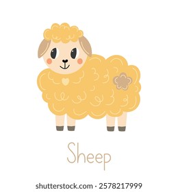 Sheep vector illustration. Cute sheep with text isolated on a white background for children's book